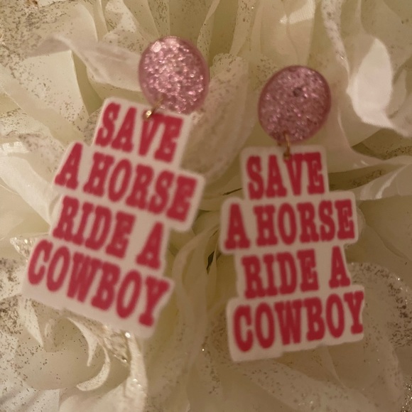 Earrings- Save a Horse Ride a Cowboy ~Rodeo~ Pink Cowgirl - Picture 2 of 3
